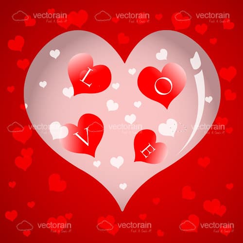 Illustration of background with hearts and love text